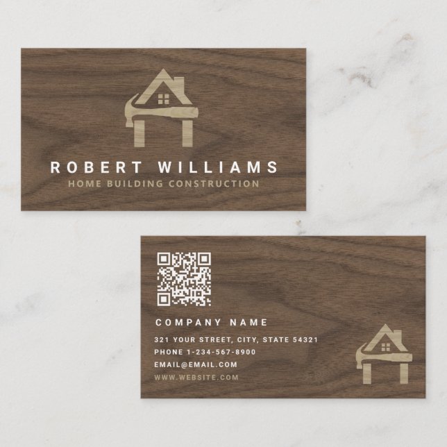 Custom Construction Wood Home Building Lux Business Card (Front/Back)