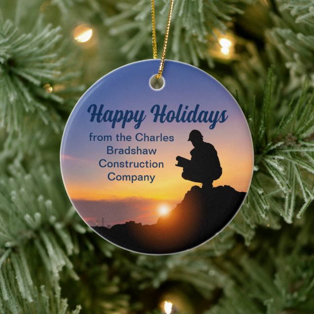 Custom Construction Worker Company Christmas Ceramic Ornament (Tree)