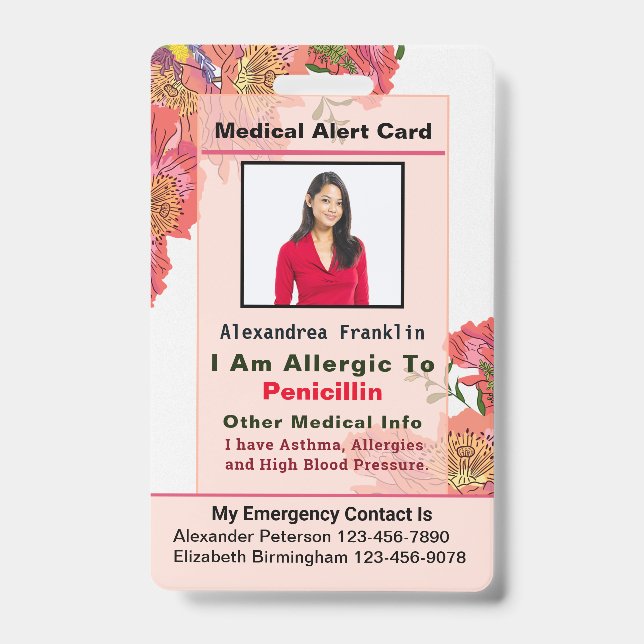 Custom Contact Card Medical Alert Emergency  Badge (Front)