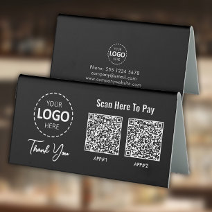 Custom Contactless Payment QR Code Black Table Tent