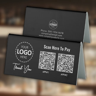 Custom Contactless Payment QR Code Black Table Tent