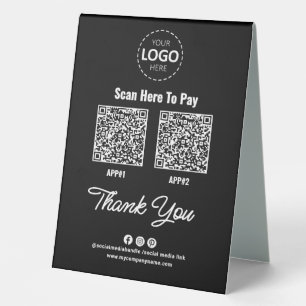 Custom Contactless Payment QR Code Black Table Tent