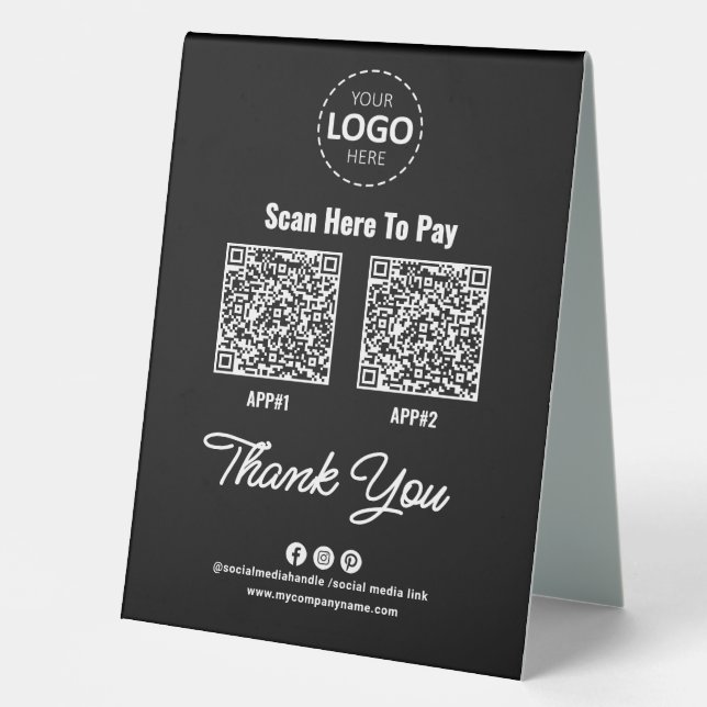 Custom Contactless Payment QR Code Black  Table Tent (Front)