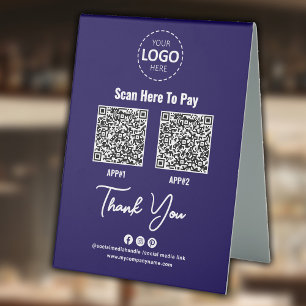 Custom Contactless Payment QR Code Blue Table Tent