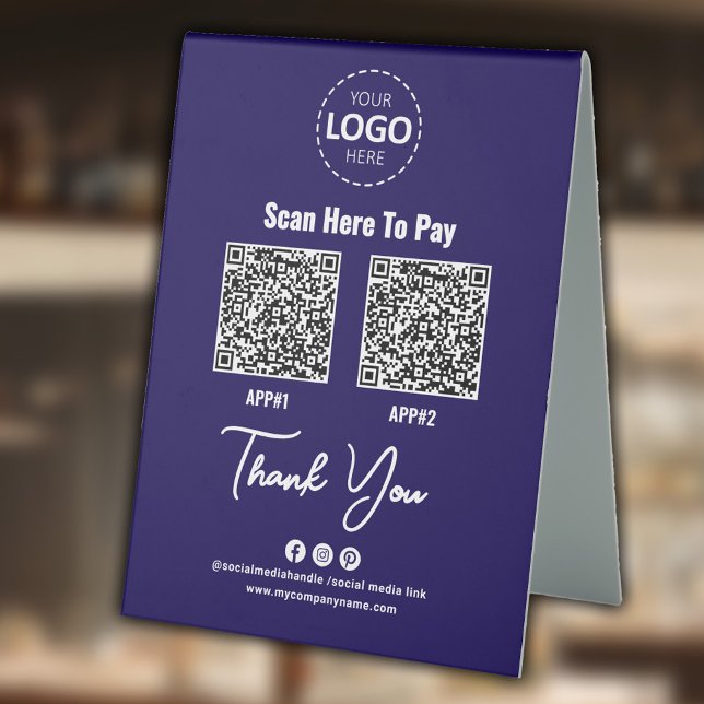 Custom Contactless Payment QR Code Blue Table Tent (Creator Uploaded)