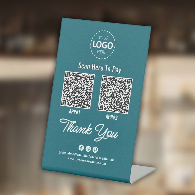 Custom Contactless Payment QR Code Teal Pedestal Sign (Creator Uploaded)