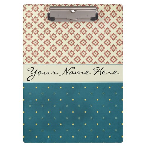 Custom Contemporary Floral Polka Dots Clipboard