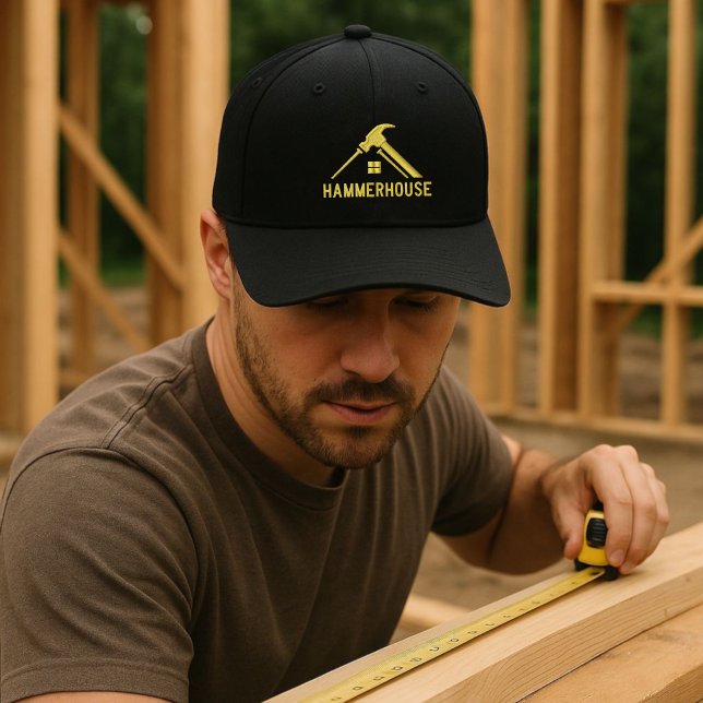 Custom Contractors Company Name Gold Construction  Embroidered Baseball Cap (In situ)