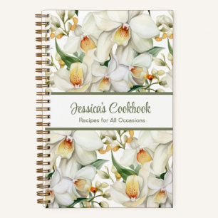 Custom Cookbook White Orchids Recipes Notebook