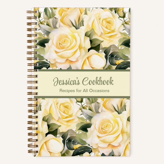 Custom Cookbook Yellow Roses Recipes Notebook (Front)