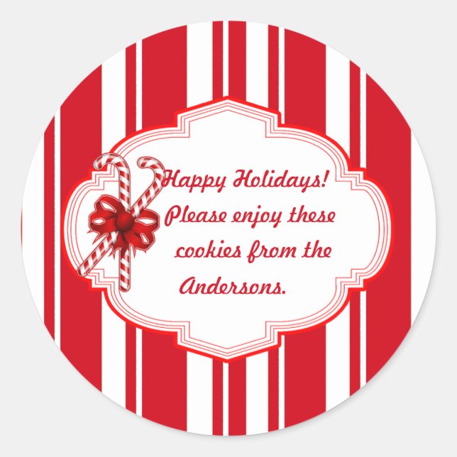 Custom Cookie Swap Candy Stripe Holiday Stickers (Front)