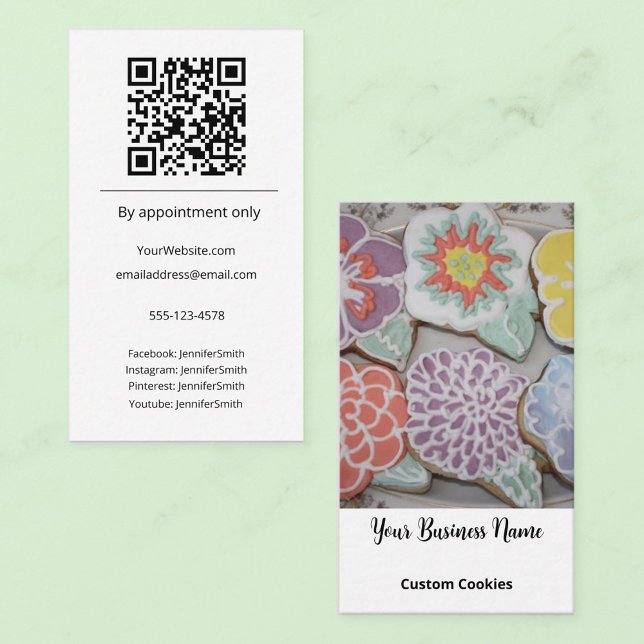 Custom Cookies Bakery Elegant Photo Custom QR Code Business Card (Creator Uploaded)