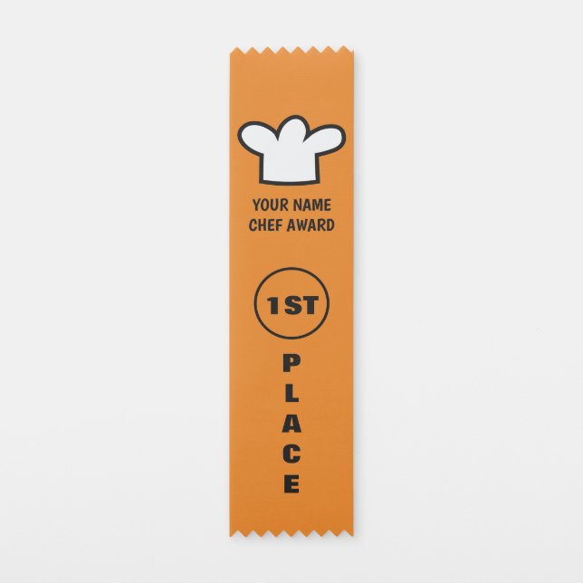 Custom cooking award ribbon with chef hat logo (Front)