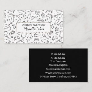 Custom cooking & baking black&white Utensil Bakery Business Card