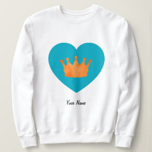 Custom Cool Aesthetic Orange Crown in Blue Heart  Sweatshirt