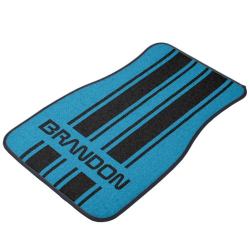 Custom Cool Aqua Blue Black Auto Race Sport Stripe Car Floor Mat