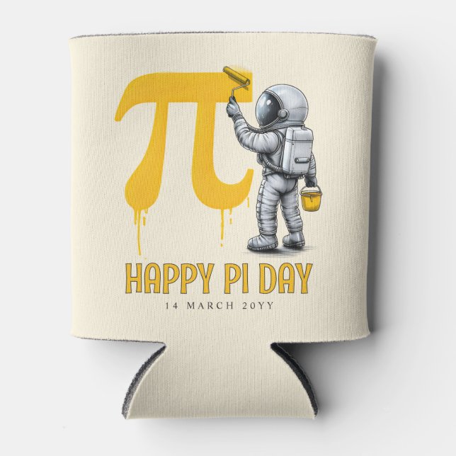 Custom Cool Astronaut Painting Pi Symbol Pi Day  Can Cooler (Front)