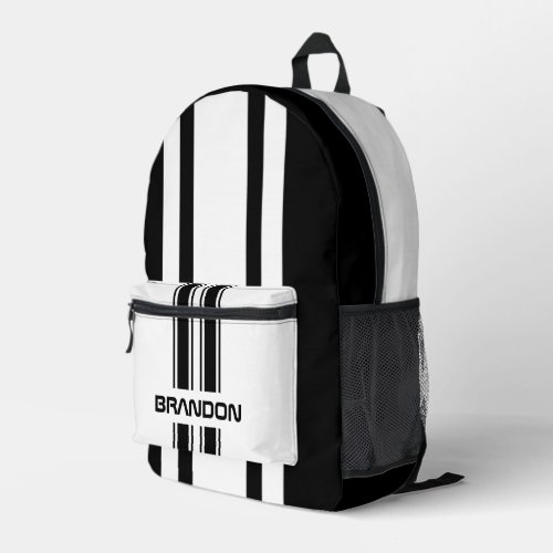 Custom Cool Black And White Auto Race Sport Stripe Printed Backpack