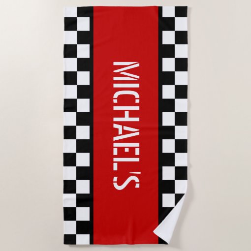 Custom Cool Black And White Checkered Flag Beach Towel Zazzle