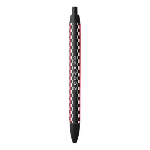 Custom Cool Black And White Checkered Flag Pattern Black Ink Pen