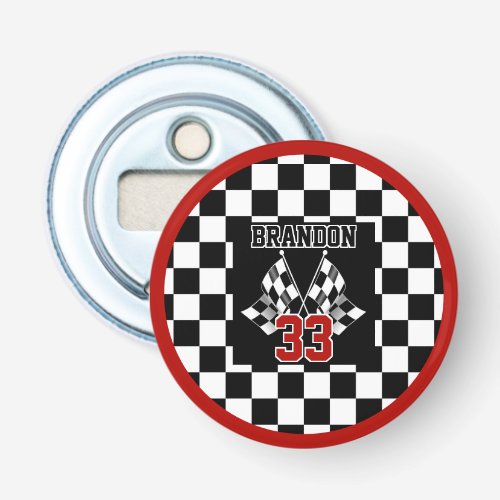 Custom Cool Black And White Checkered Flag Pattern Bottle Opener