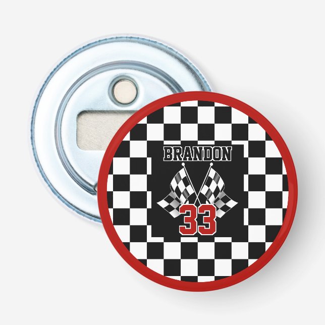Custom Cool Black And White Checkered Flag Pattern Bottle Opener (Front)