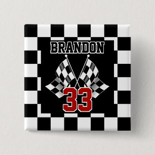 Custom Cool Black And White Checkered Flag Pattern Button