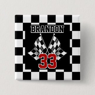 Custom Cool Black And White Checkered Flag Pattern Button