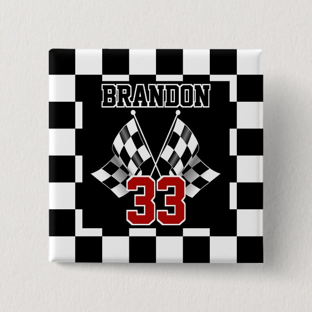 Custom Cool Black And White Checkered Flag Pattern Button (Front)