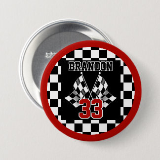 Custom Cool Black And White Checkered Flag Pattern Button