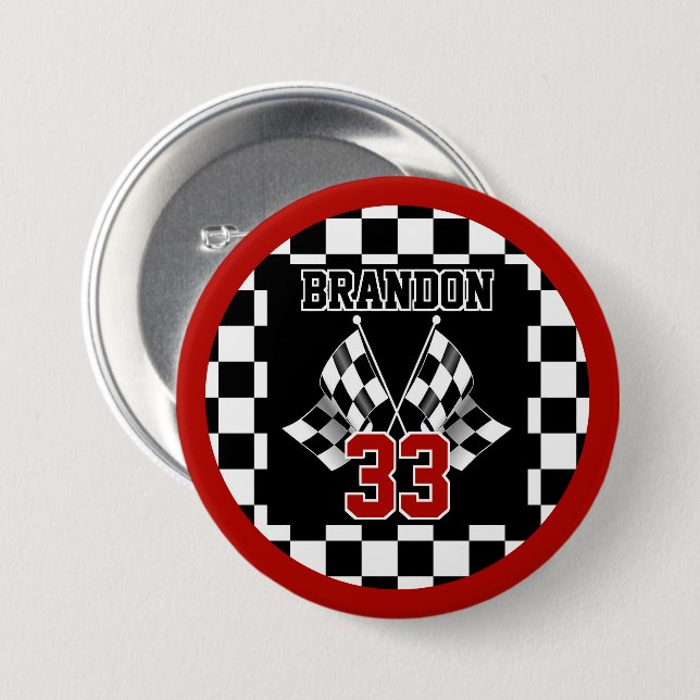 Custom Cool Black And White Checkered Flag Pattern Button (Front & Back)