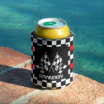 Custom Cool Black And White Checkered Flag Pattern Can Cooler<br><div class="desc">Beautiful contemporary auto racing flags pattern. With room to customize or personalize with a name and favorite race car driver number of your choice. This whimsical hipster design is made for the trendy race car sports love and motorsport sports racing fan.</div>