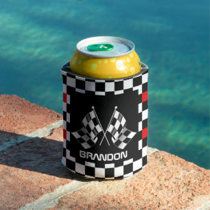 Custom Cool Black And White Checkered Flag Pattern Can Cooler