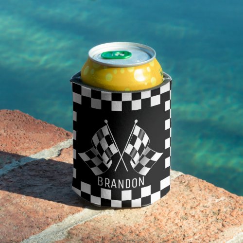 Custom Cool Black And White Checkered Flag Pattern Can Cooler