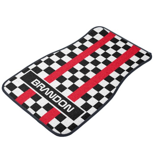 Custom Cool Black And White Checkered Flag Pattern Car Floor Mat