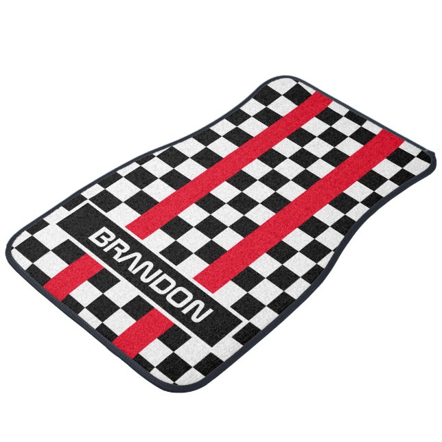 Custom Cool Black And White Checkered Flag Pattern Car Floor Mat (Angled)