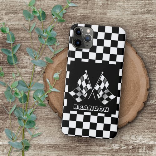 Custom Cool Black And White Checkered Flag Pattern iPhone 11 Pro Max Case