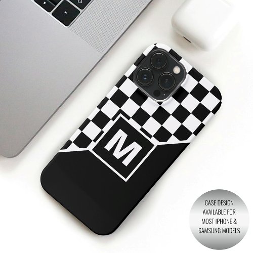 Custom Cool Black And White Checkered Flag Pattern iPhone 15 Pro Max Case
