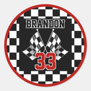 Custom Cool Black And White Checkered Flag Pattern Classic Round Sticker