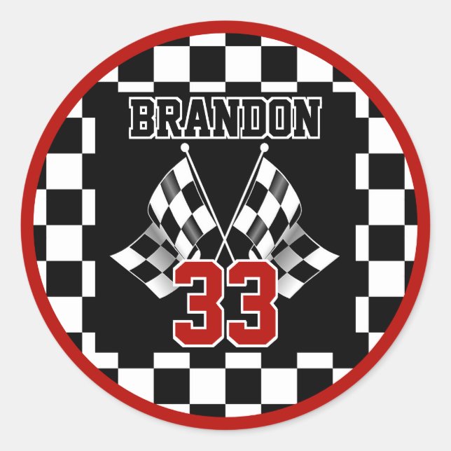Custom Cool Black And White Checkered Flag Pattern Classic Round Sticker (Front)
