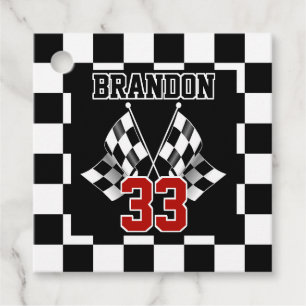 Custom Cool Black And White Checkered Flag Pattern Favor Tags