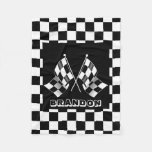 Custom Cool Black And White Checkered Flag Pattern Fleece Blanket