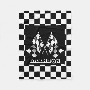 Custom Cool Black And White Checkered Flag Pattern Fleece Blanket