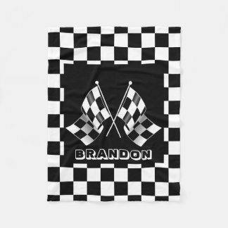 Custom Cool Black And White Checkered Flag Pattern Fleece Blanket