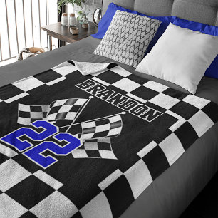 Custom Cool Black And White Checkered Flag Pattern Fleece Blanket