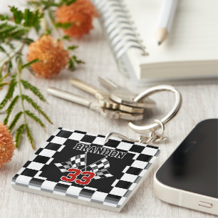 Custom Cool Black And White Checkered Flag Pattern Keychain