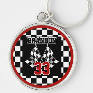 Custom Cool Black And White Checkered Flag Pattern Keychain