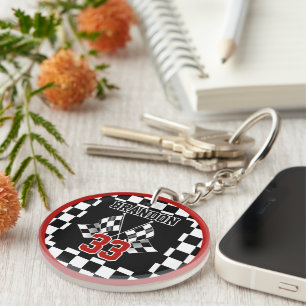 Custom Cool Black And White Checkered Flag Pattern Keychain