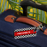 Custom Cool Black And White Checkered Flag Pattern Luggage Tag at Zazzle