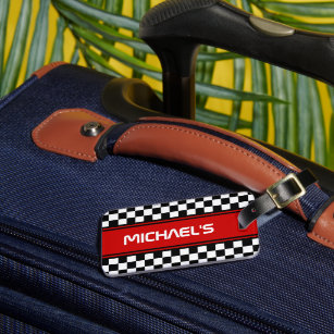 Custom Cool Black And White Checkered Flag Pattern Luggage Tag